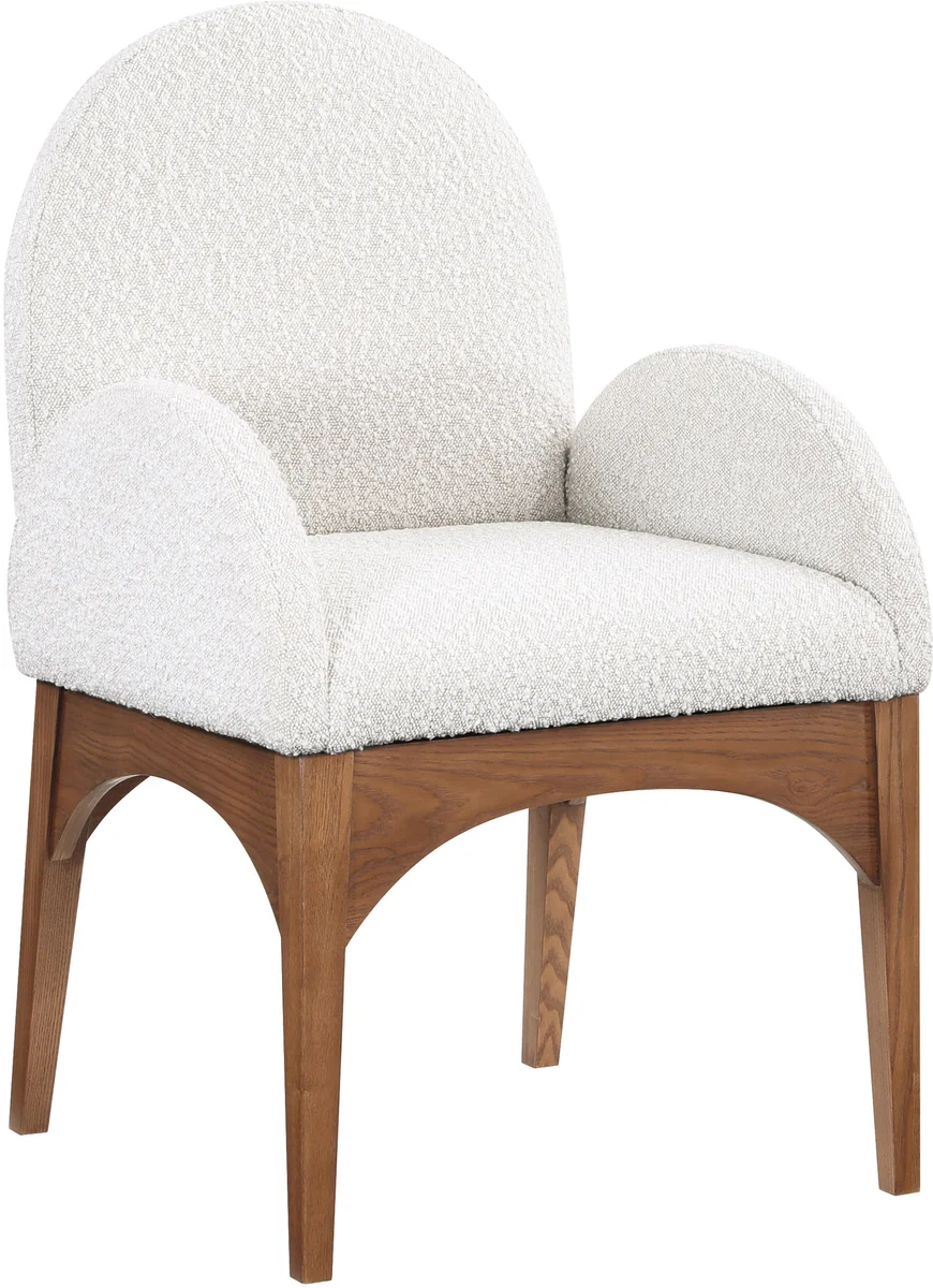 Waldorf - Boucle Dining Arm Chair With Brown Legs - Cream