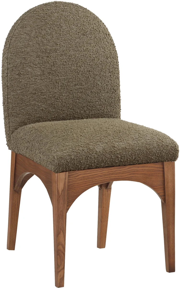 Waldorf - Boucle Dining Side Chair With Brown Legs - Olive