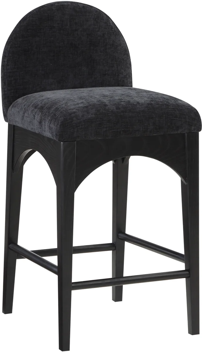 Waldorf - Chenille Stool With Black Legs - Black