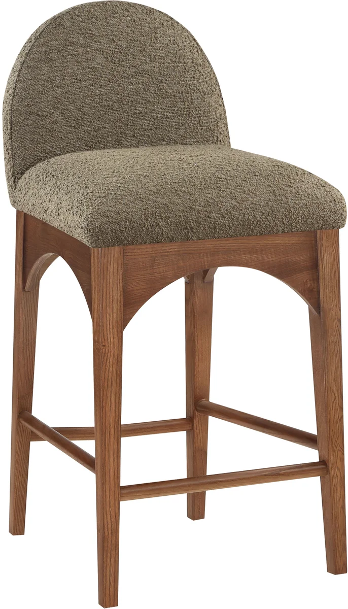 Waldorf - Boucle Stool With Brown Legs - Olive