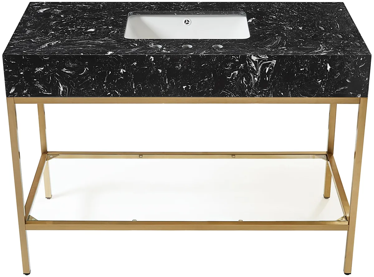 Marmo - 48" Engineered Marble Bathroom Vanity With Gold Base - Black - View 2