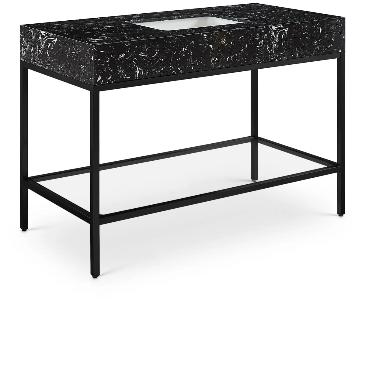 Marmo - 48" Engineered Marble Bathroom Vanity With Black Base - Black
