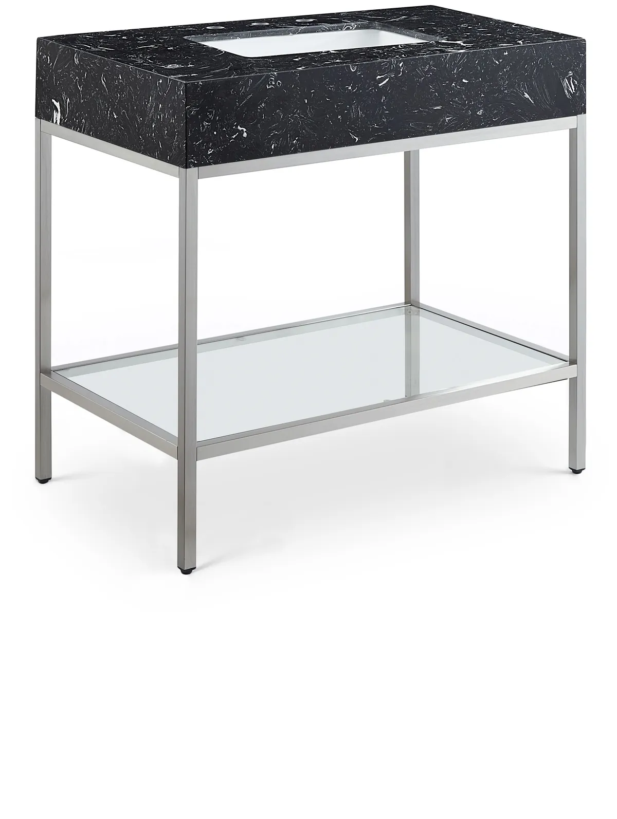 Marmo - 36" Engineered Marble Bathroom Vanity With Chrome Base - Black