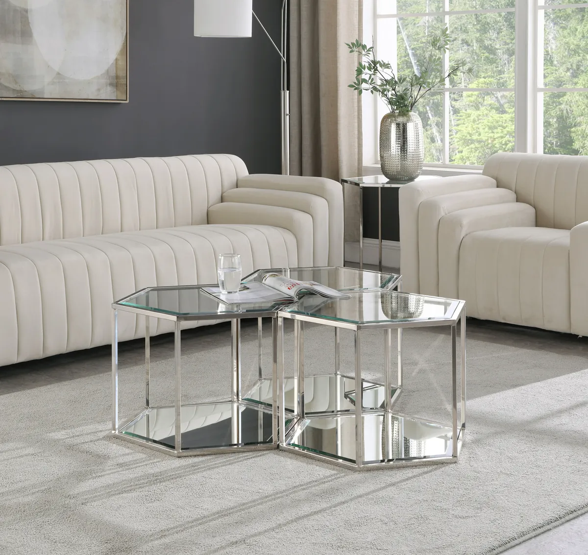 Sei - Coffee Table 3 Piece - Pearl Silver - View 2