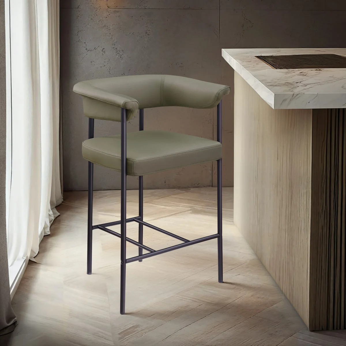 Malin - Faux Leather Counter Stool (Set of 2) - Olive - View 2