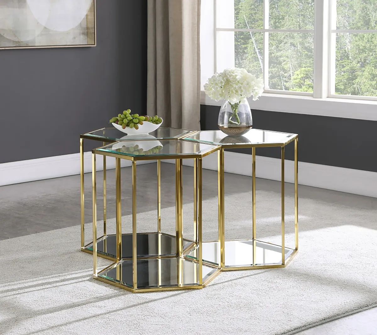 Sei - End Table 3 Piece - Gold - View 2