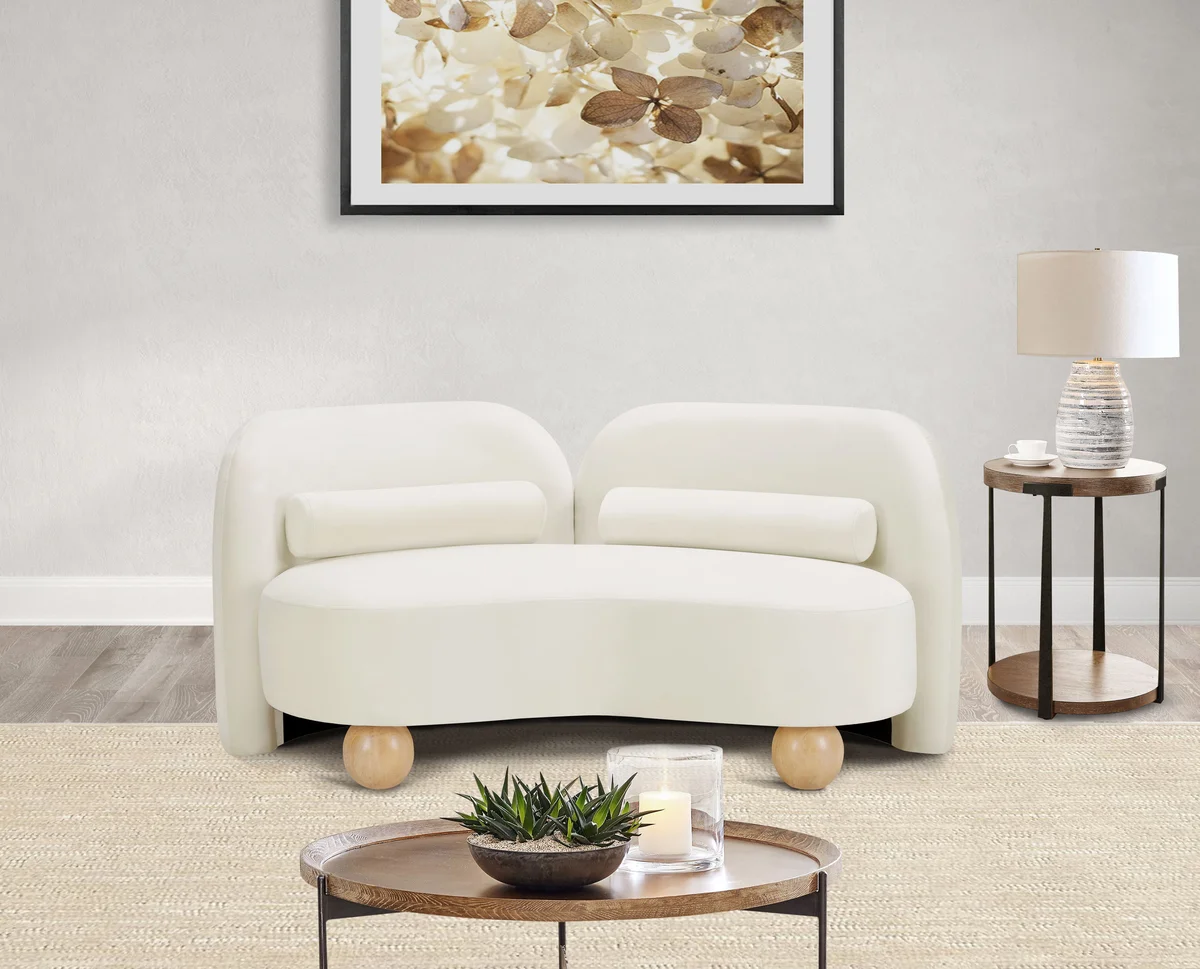 Daphne - Velvet Loveseat - Cream - View 2
