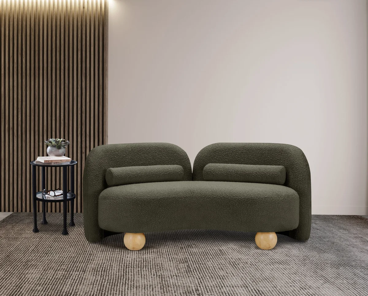 Daphne - Boucle Loveseat - Olive - View 2