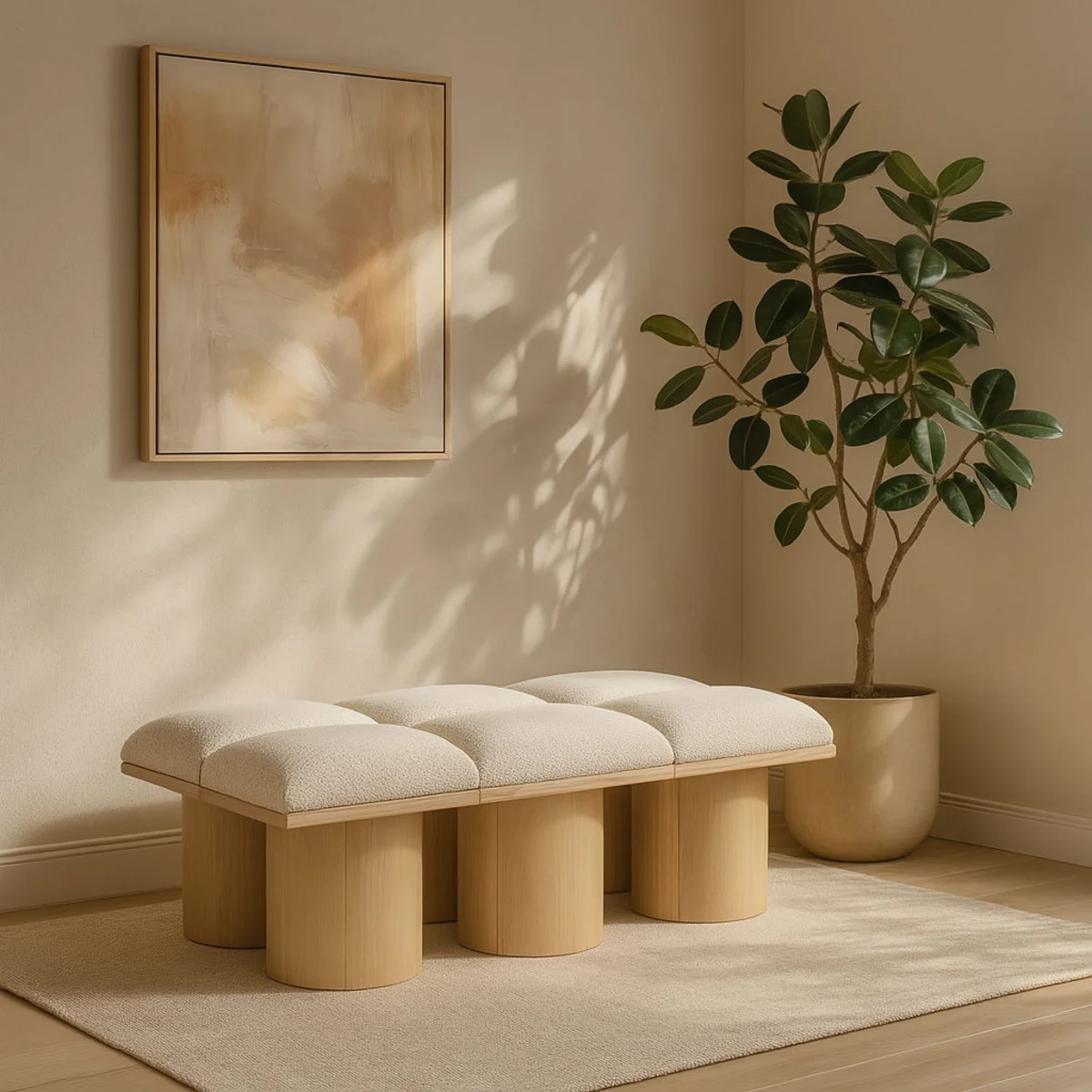 Pavilion - 54" 6 Piece Modular Bench With Natural Base - Cream - View 2