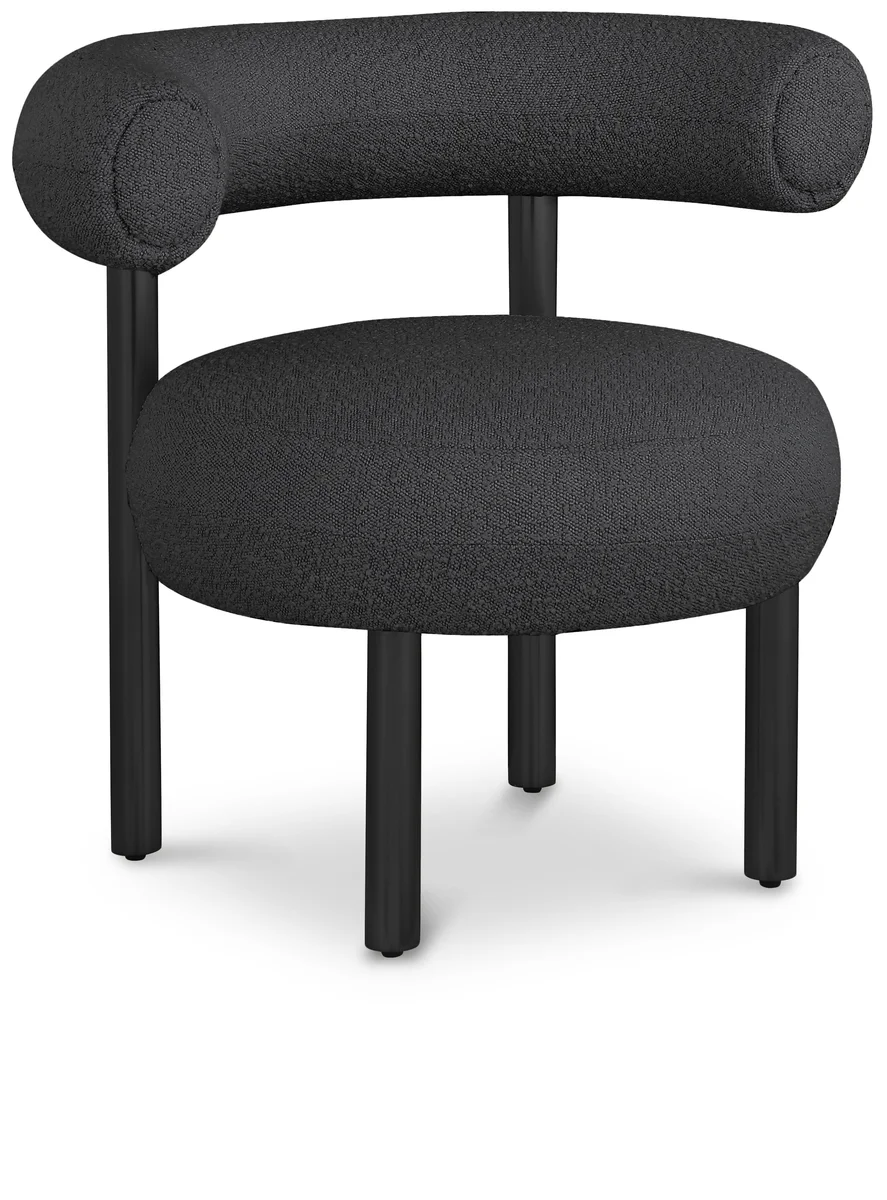 Bordeaux - Boucle Fabric Accent Chair With Black Legs - Black
