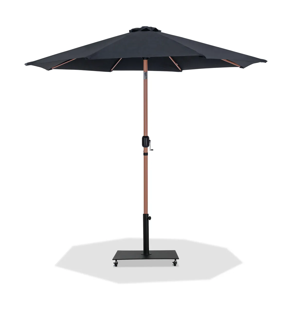 Fiji - Aluminum Patio Umbrella With Square Black And Teak Base - Black