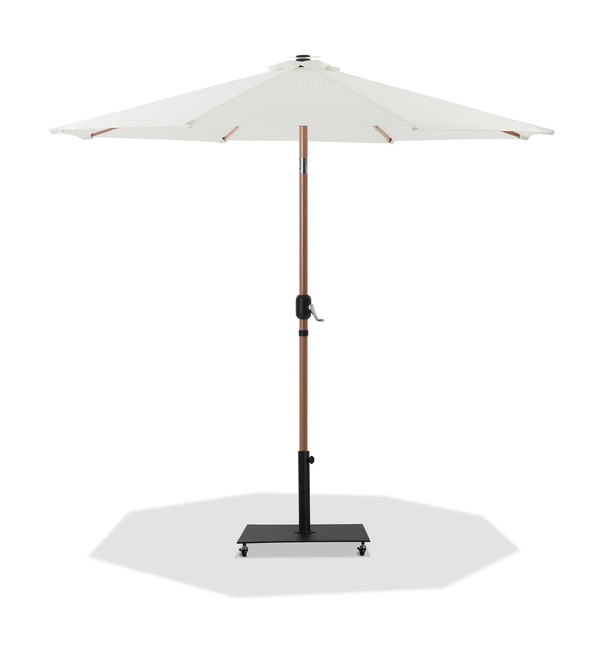 Fiji - Aluminum Patio Umbrella With Square Black And Teak Base - White