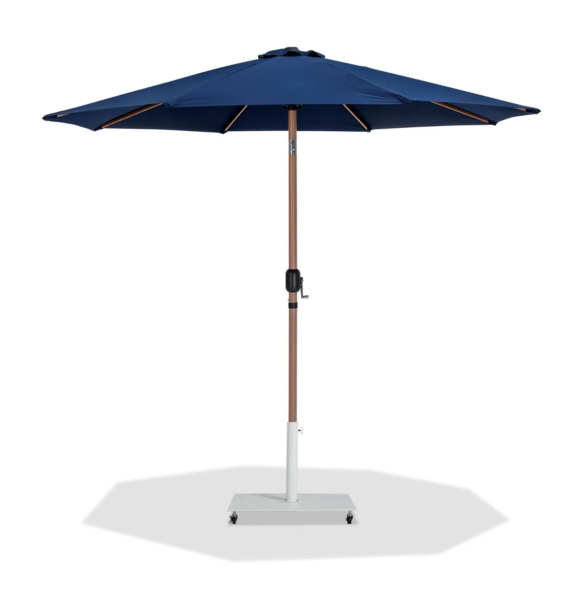 Fiji - Aluminum Patio Umbrella With Square White And Teak Base - Navy