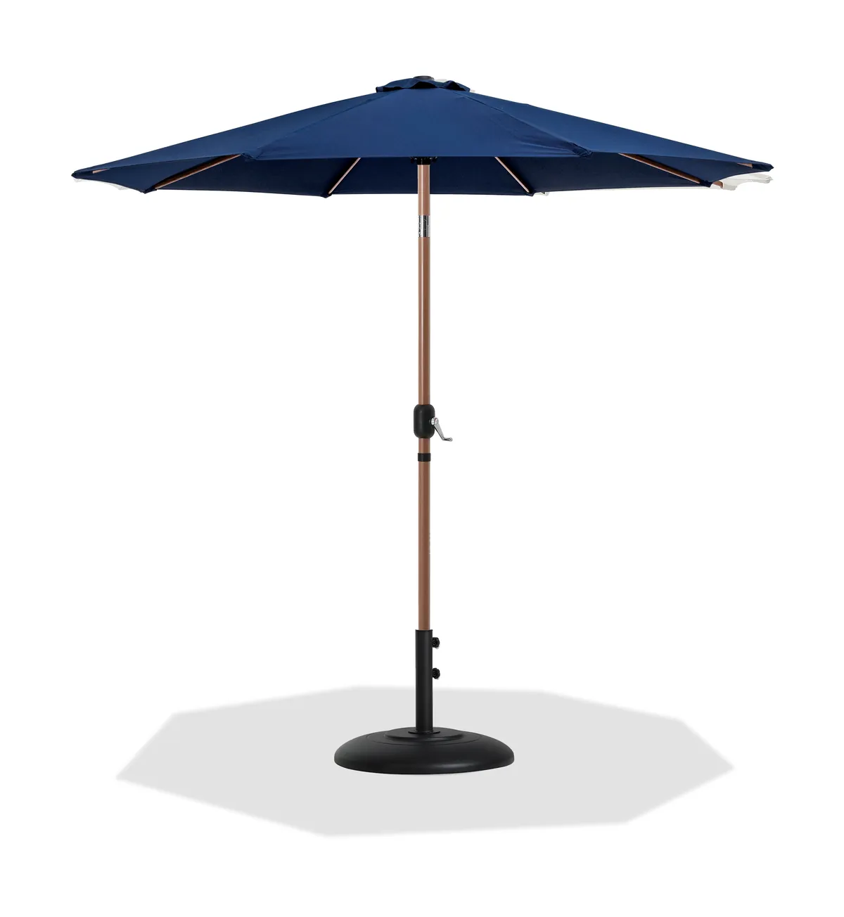 Fiji - Aluminum Patio Umbrella With Round Black And Teak Base - Navy