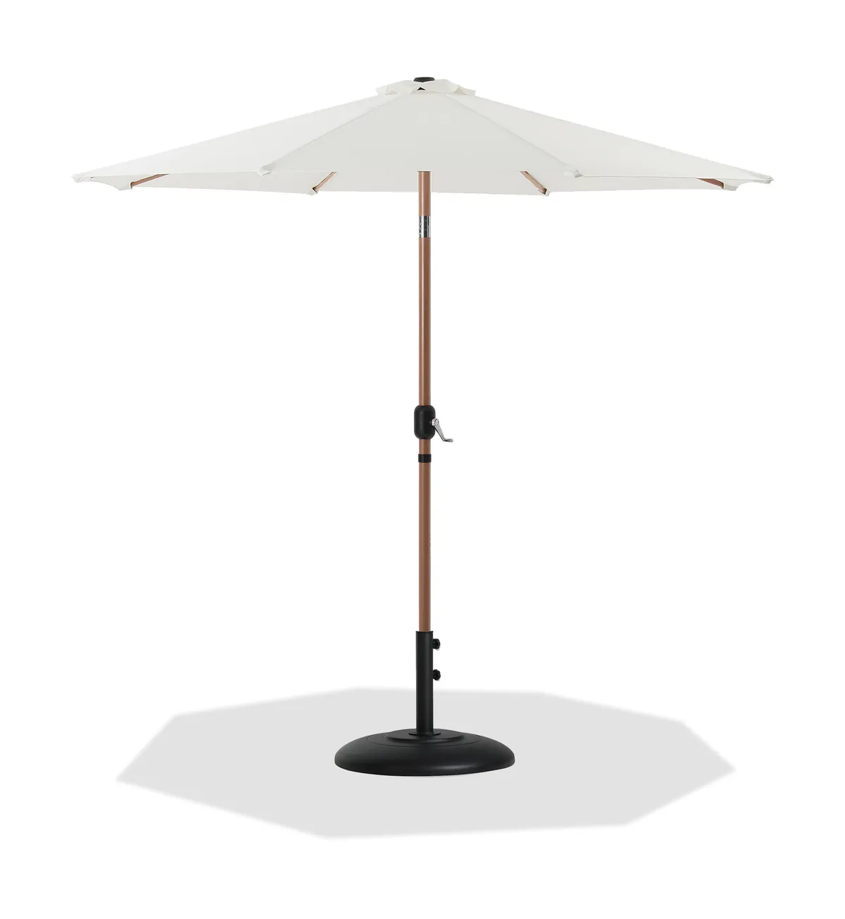 Fiji - Aluminum Patio Umbrella With Round Black And Teak Base - White