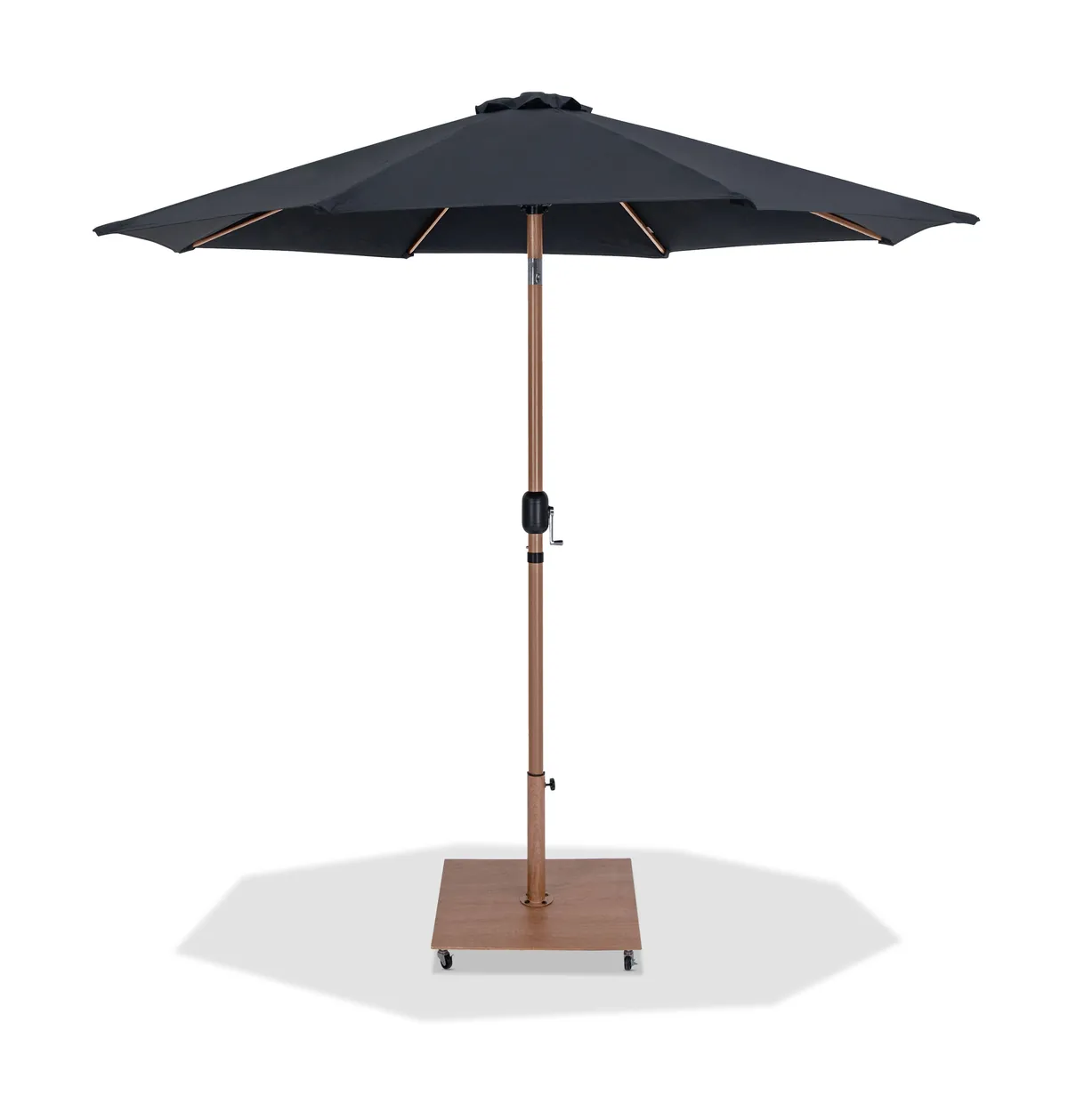 Fiji - Aluminum Patio Umbrella With Square Teak Base - Black