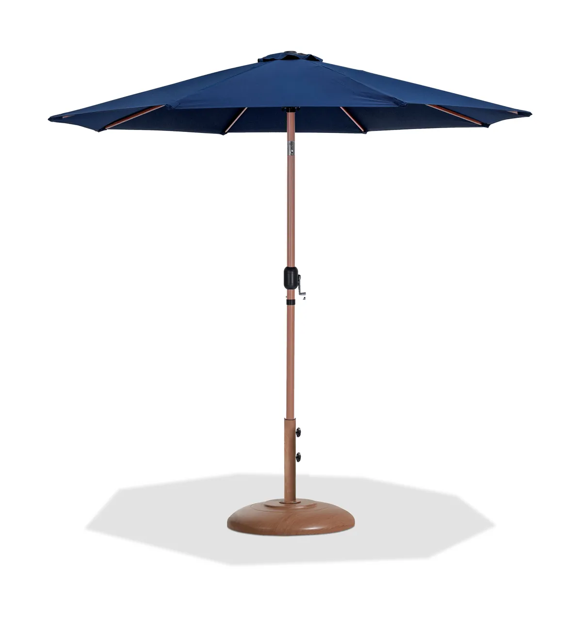 Fiji - Aluminum Patio Umbrella With Round Teak Base - Navy
