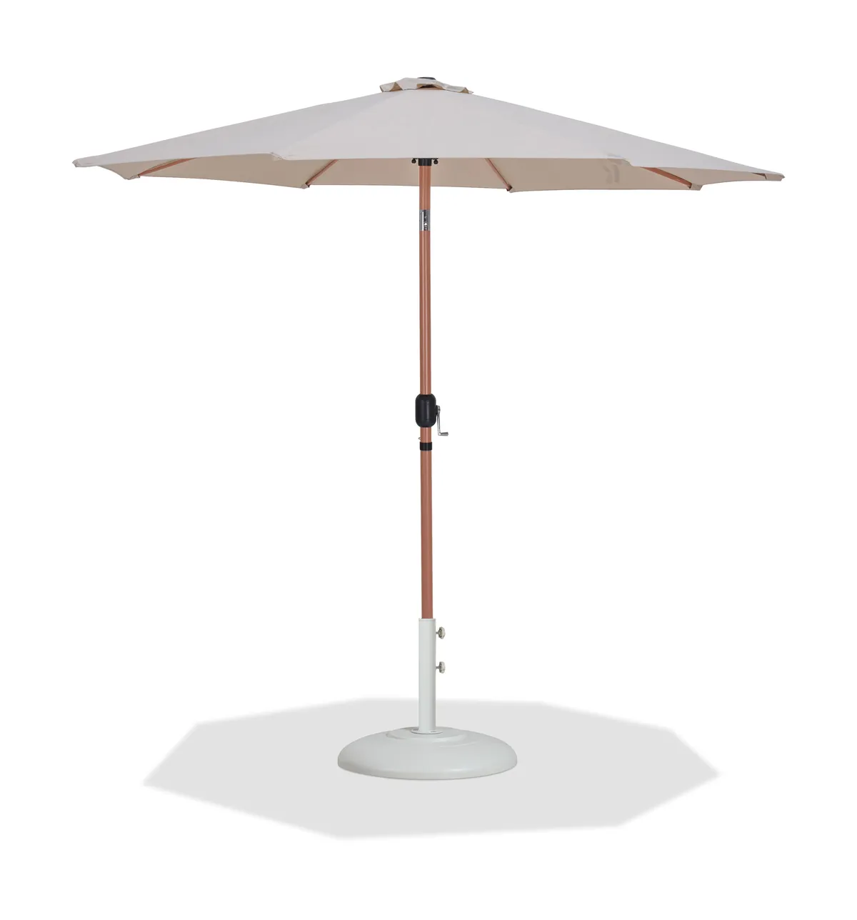 Fiji - Aluminum Patio Umbrella With Round White And Teak Base - Beige