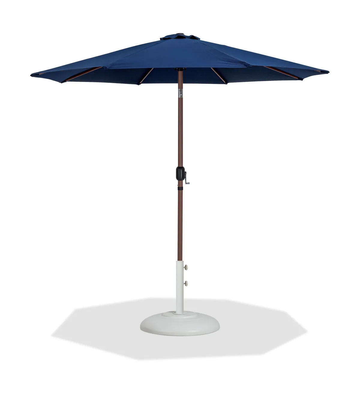 Fiji - Aluminum Patio Umbrella With Round White And Teak Base - Navy