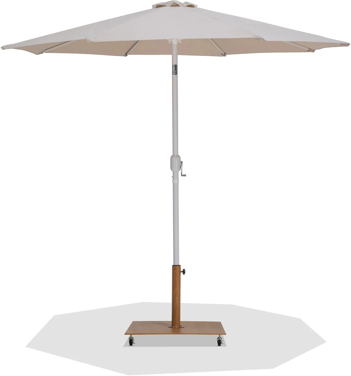 Fiji - Aluminum Patio Umbrella With Square Teak And White Base - Beige