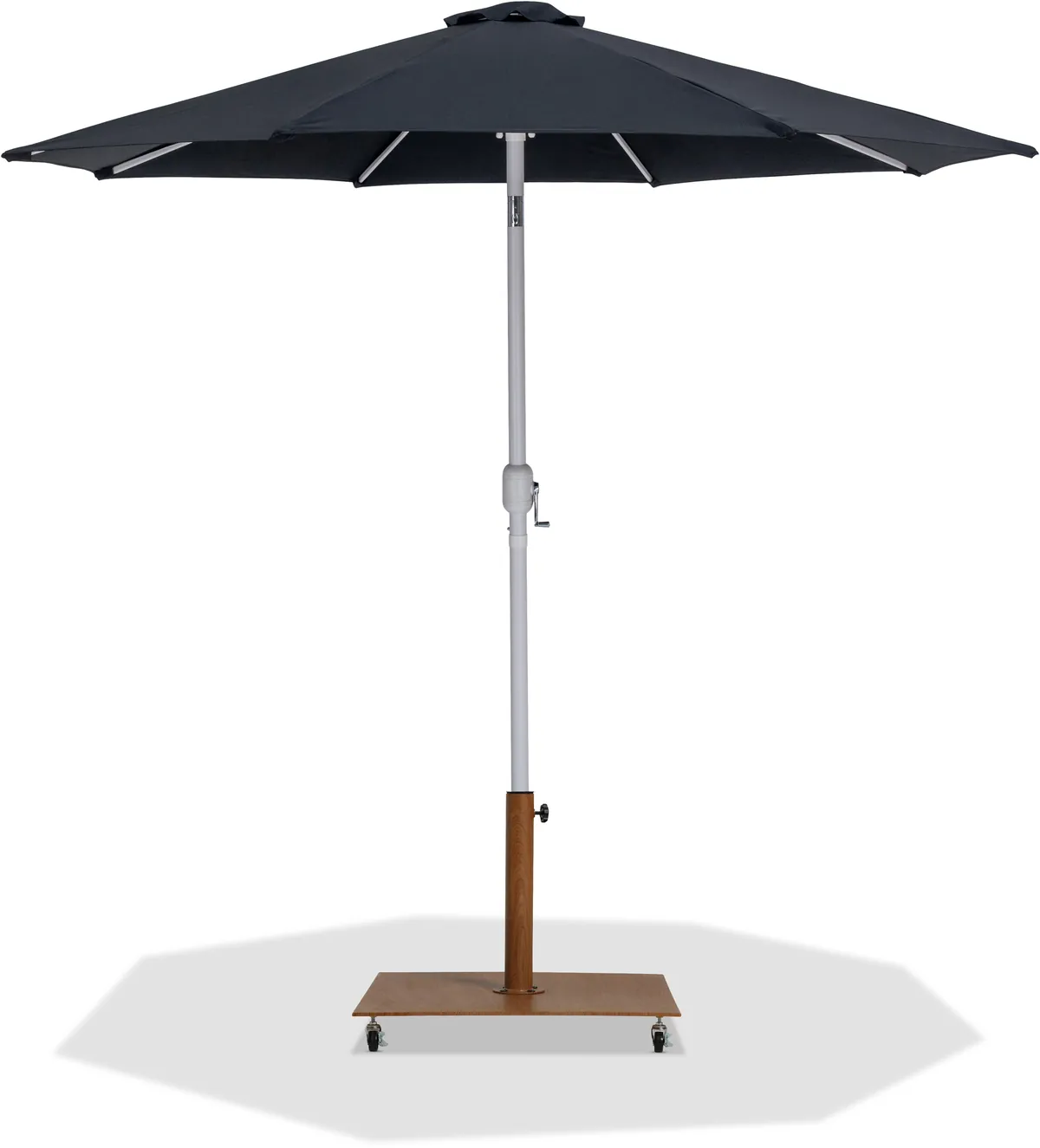 Fiji - Aluminum Patio Umbrella With Square Teak And White Base - Black