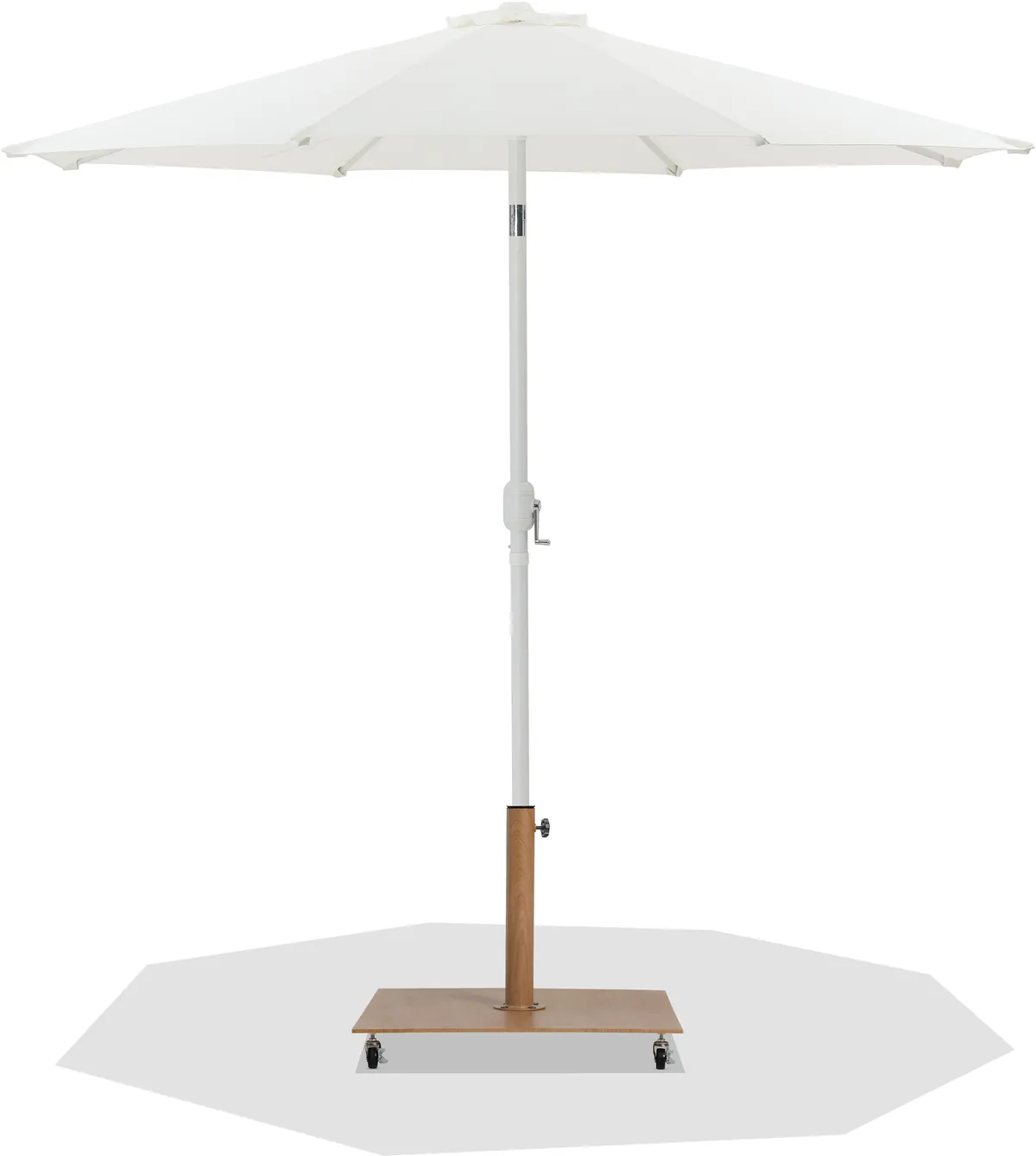 Fiji - Aluminum Patio Umbrella With Square Teak And White Base - White