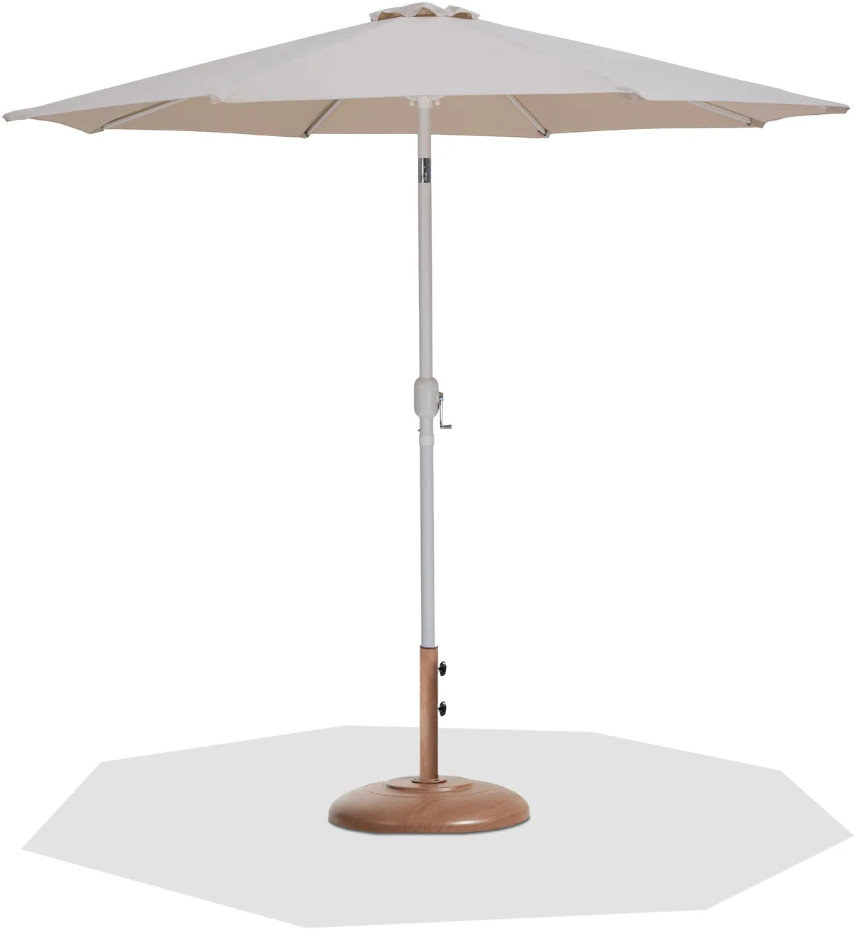 Fiji - Aluminum Patio Umbrella With Round Teak And White Base - Beige