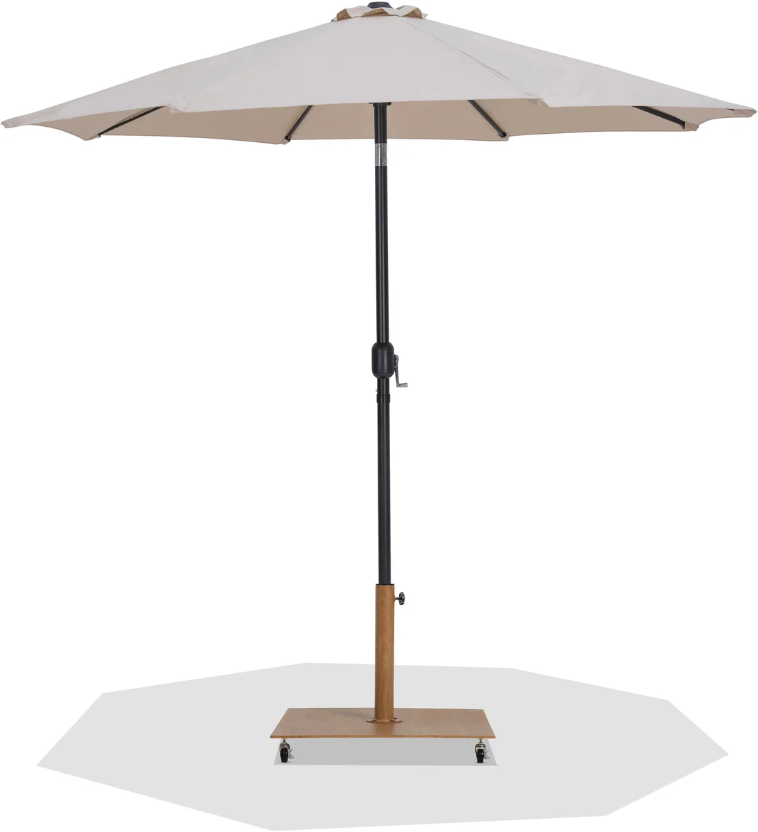 Fiji - Aluminum Patio Umbrella With Square Teak And Black Base - Beige