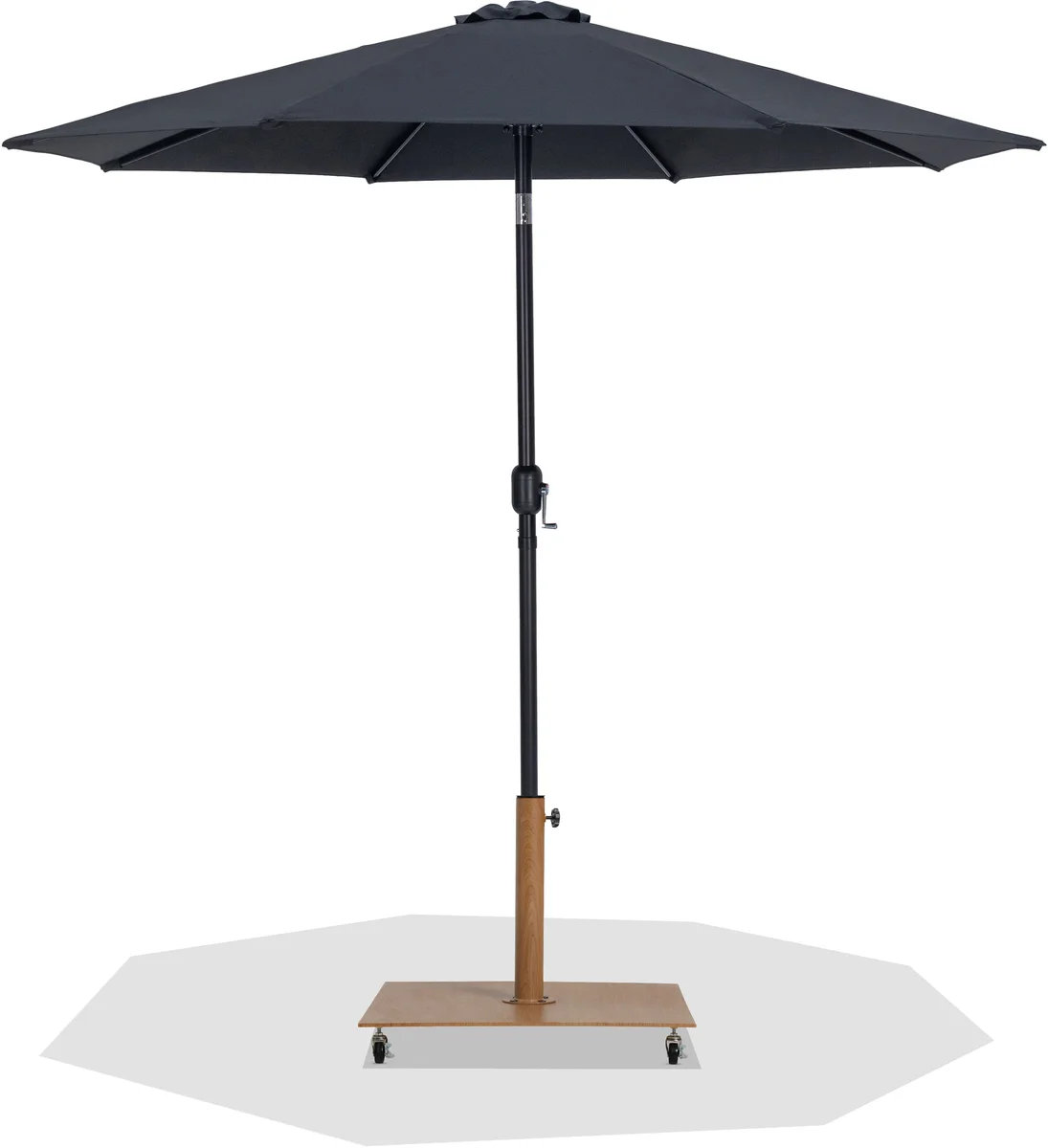 Fiji - Aluminum Patio Umbrella With Square Teak And Black Base - Black