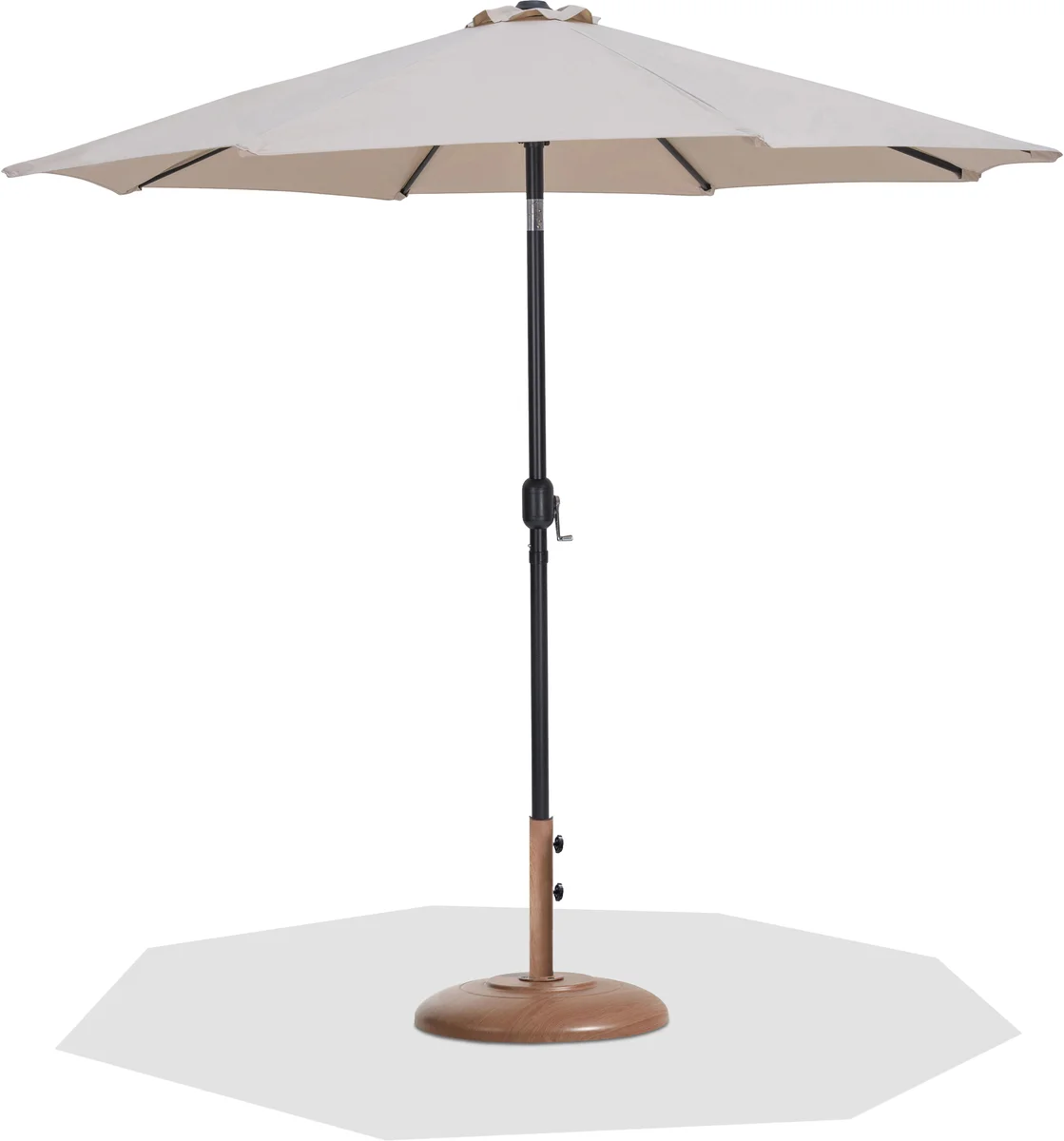 Fiji - Aluminum Patio Umbrella With Round Teak And Black Base - Beige