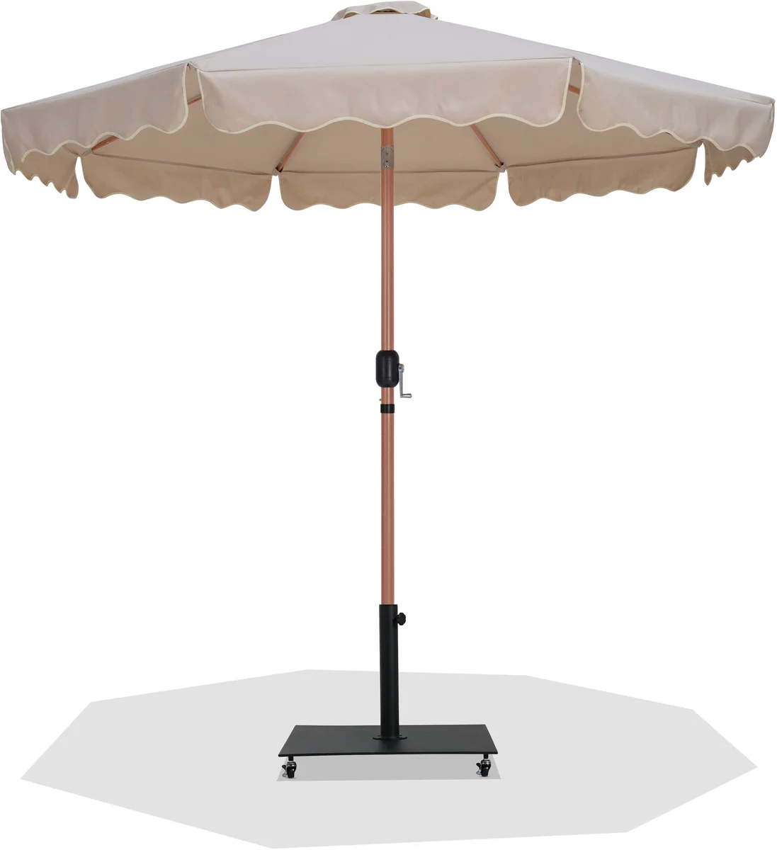 Amalfi - Fabric With Cream Piping Aluminum Patio Umbrella with Base - Beige / Matte Black