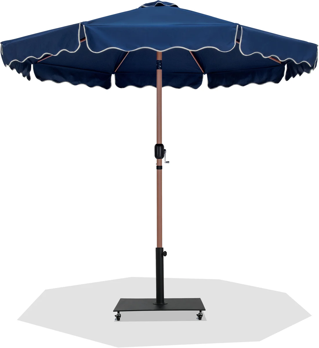 Amalfi - Fabric With Cream Piping Aluminum Patio Umbrella With Black Base / Teak Pole - Navy
