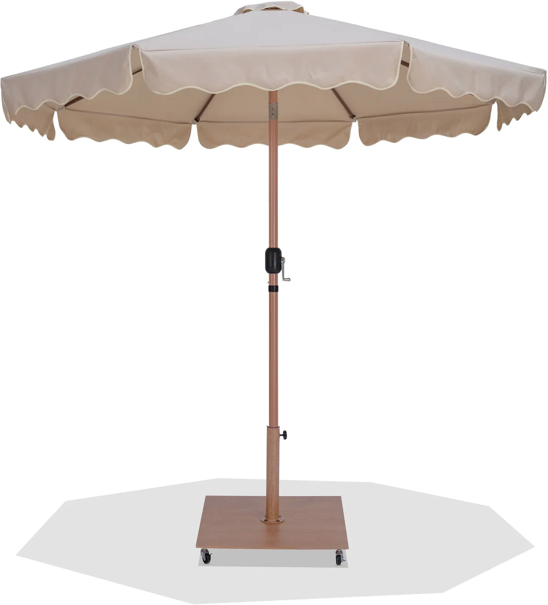 Amalfi - Fabric With Cream Piping Aluminum Patio Umbrella with Base - Beige / Teak