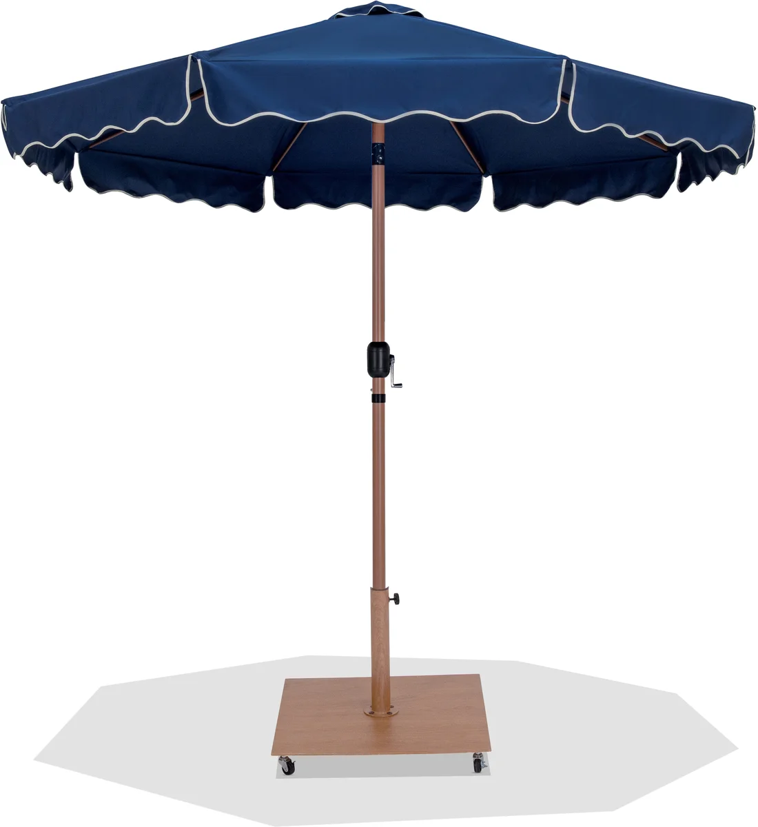Amalfi - Fabric With Cream Piping Aluminum Patio Umbrella With Teak Base / Teak Pole - Navy
