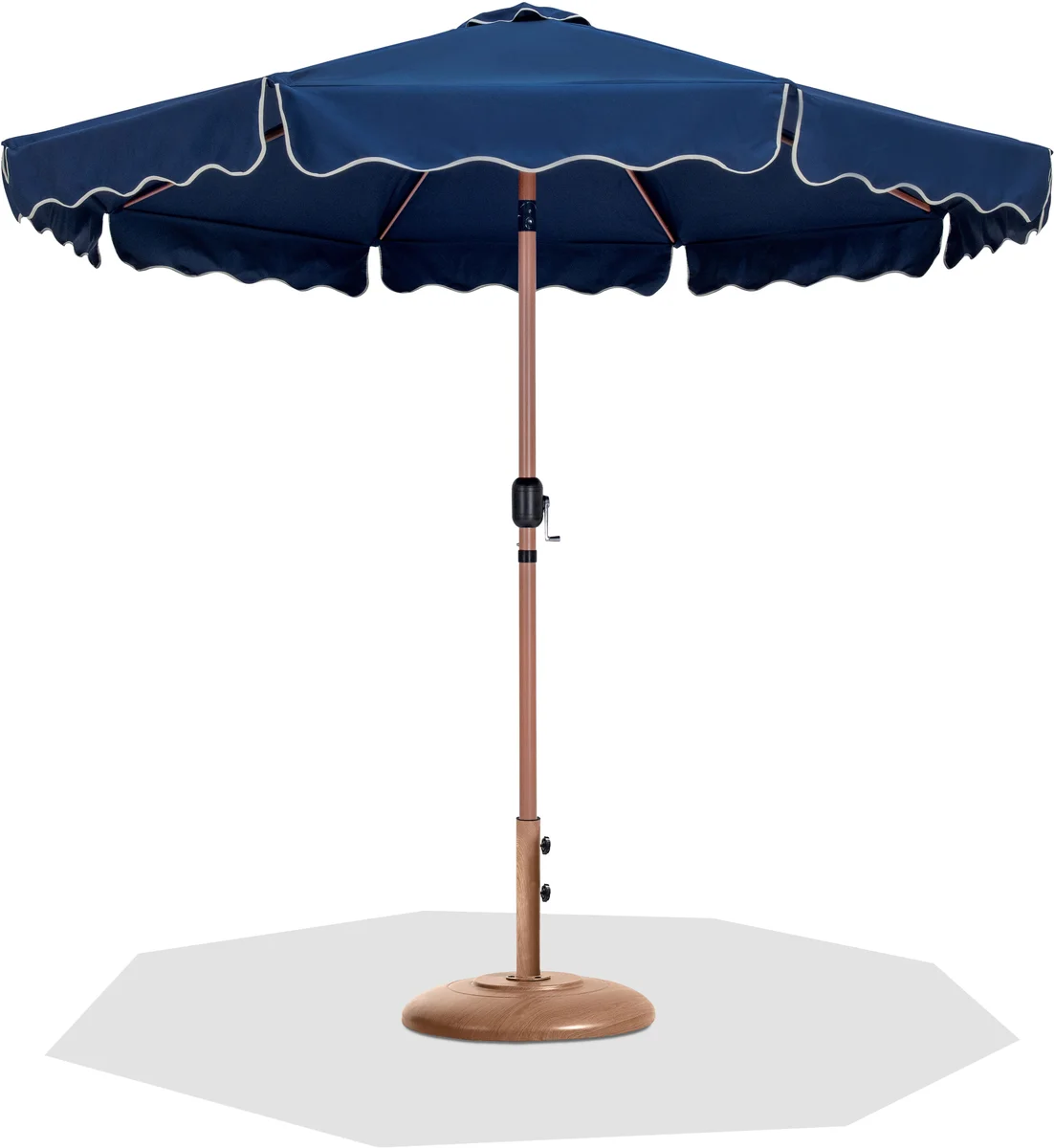Amalfi - With Cream Piping Aluminum Patio Umbrella With Teak Base / Teak Pole - Navy