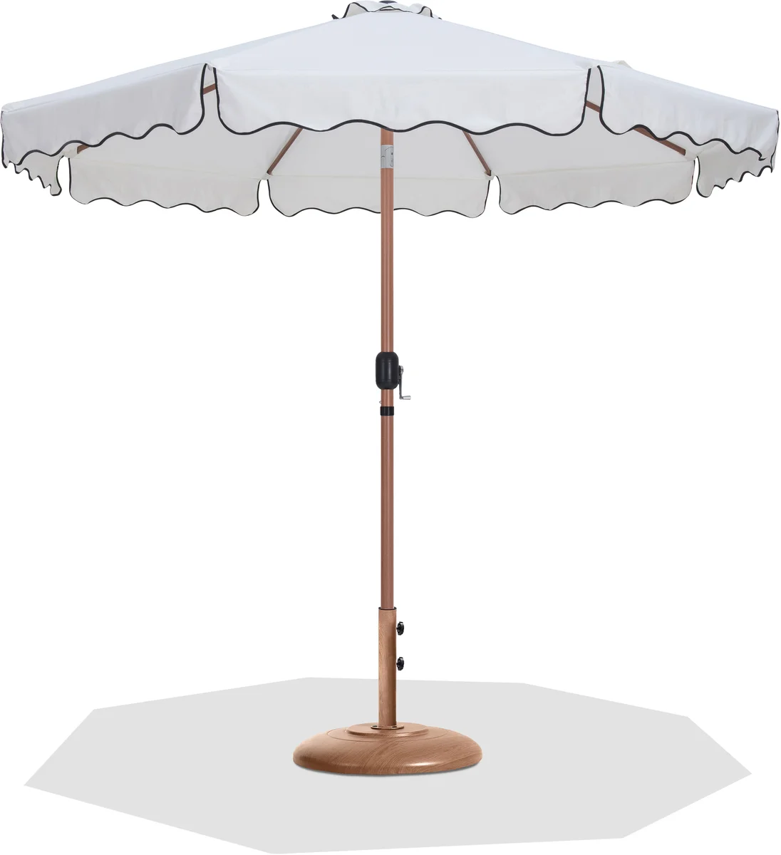 Amalfi - With Black Piping / Teak Aluminum Patio Umbrella With Base - White