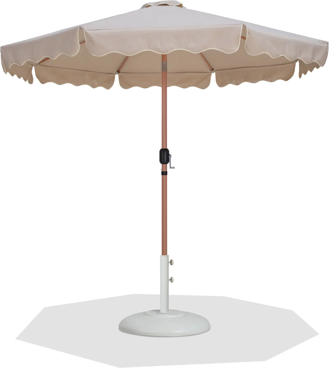 Amalfi - With Cream Piping Aluminum Patio Umbrella With White Base / Teak Pole - Beige