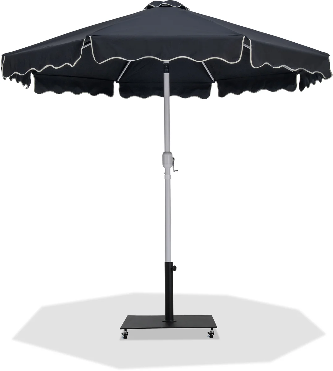 Amalfi - With Cream Piping Aluminum Patio Umbrella with Base Fabric - Black / Matte Black