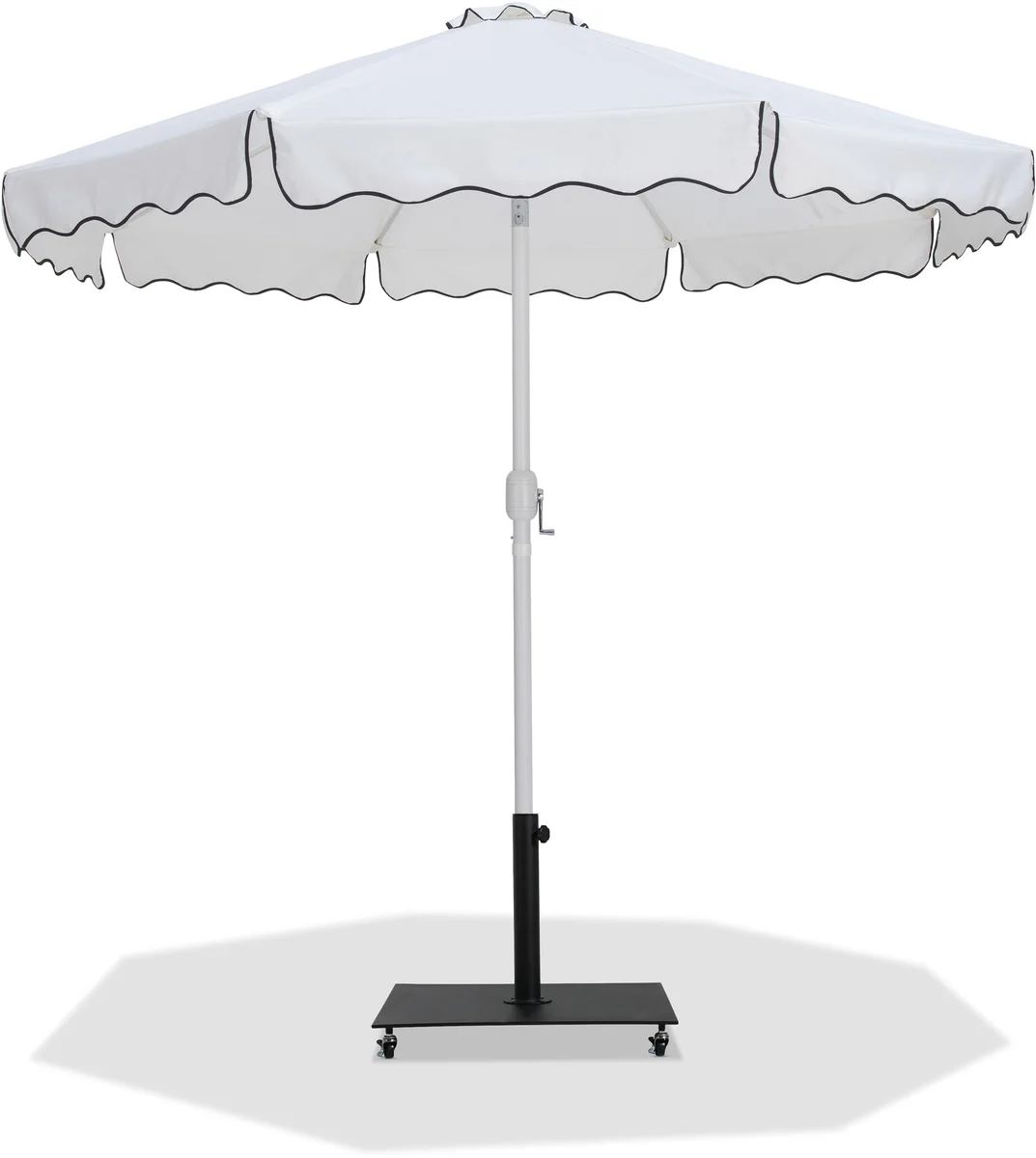 Amalfi - With Black Piping / Matte Black Aluminum Patio Umbrella With Base Fabric - White