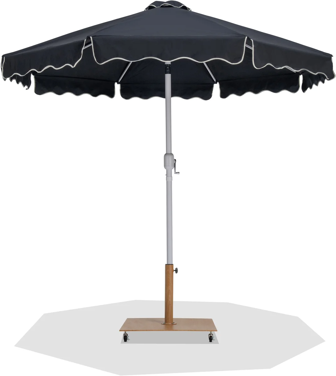 Amalfi - With Cream Piping Aluminum Patio Umbrella with Base Fabric - Black / Teak