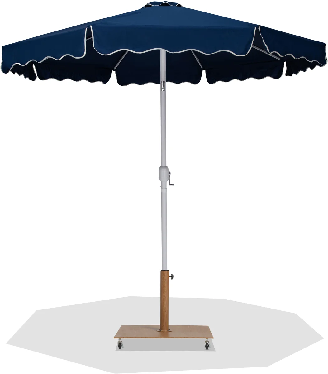 Amalfi - Fabric With Cream Piping Aluminum Patio Umbrella With Teak Base / White Pole - Navy