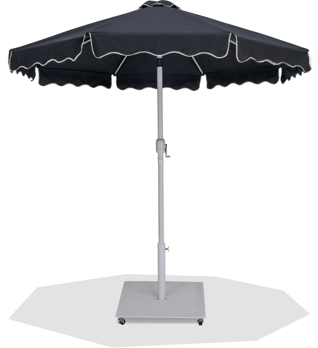 Amalfi - With Cream Piping Aluminum Patio Umbrella with Base Fabric - Black / Matte White