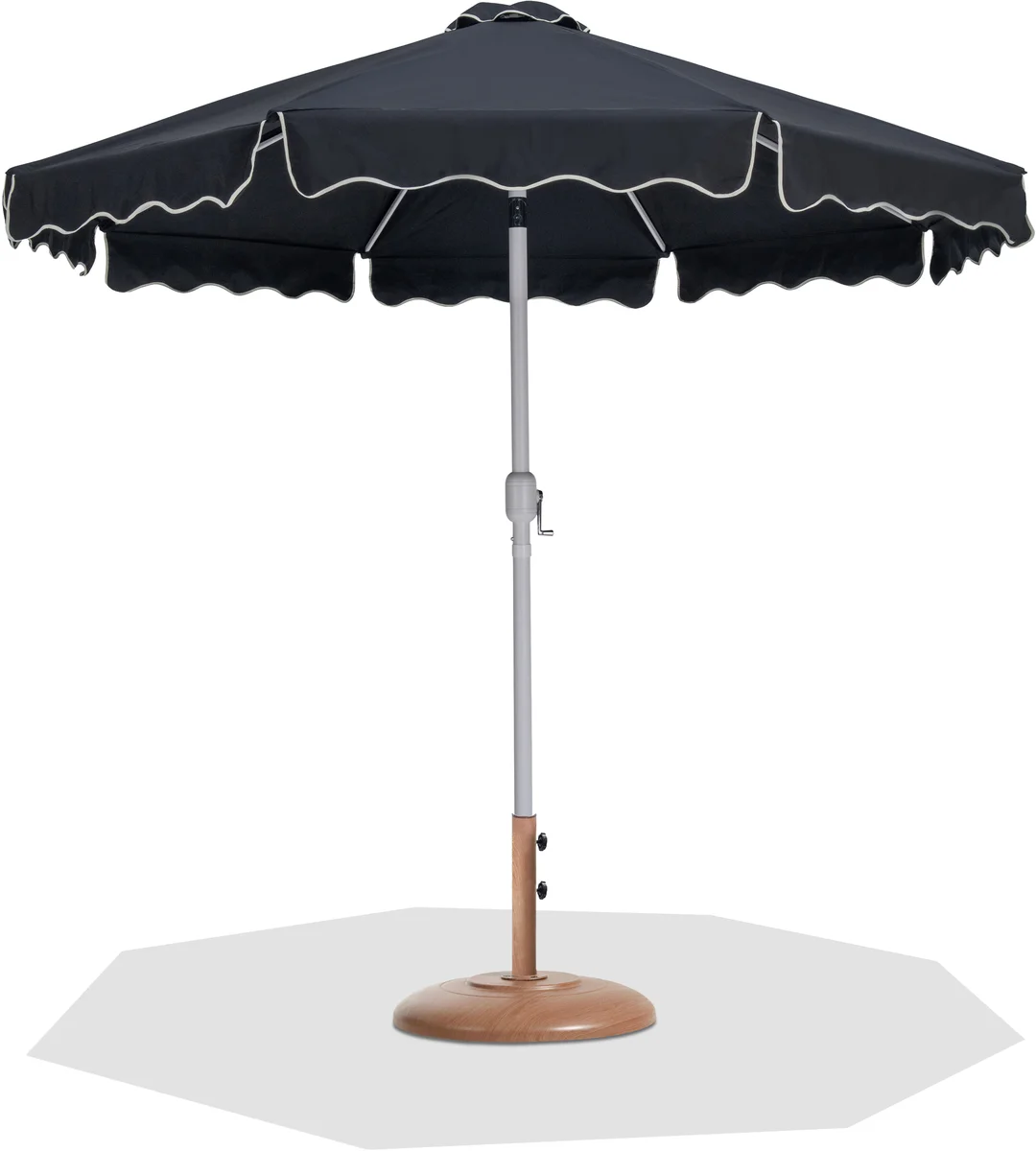 Amalfi - With Cream Piping Aluminum Patio Umbrella With Teak Base / White Pole - Black