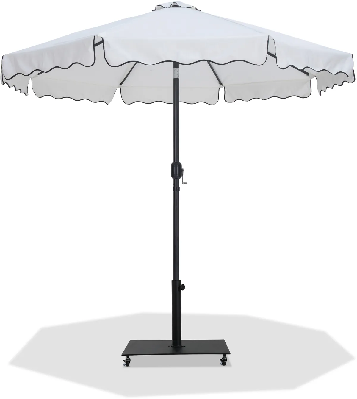 Amalfi - With Black Piping Aluminum Patio Umbrella With Base - White / Matte Black