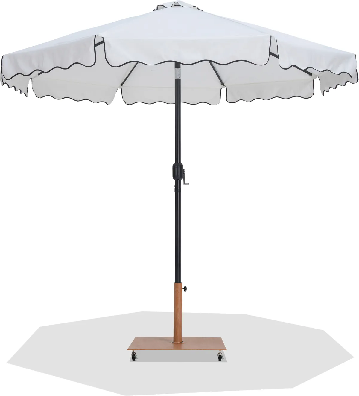 Amalfi - With Black Piping Aluminum Patio Umbrella With Base - White / Teak