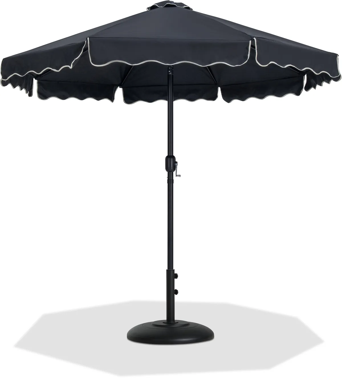 Amalfi - With Cream Piping Aluminum Patio Umbrella With Black Base / Black Pole - Black