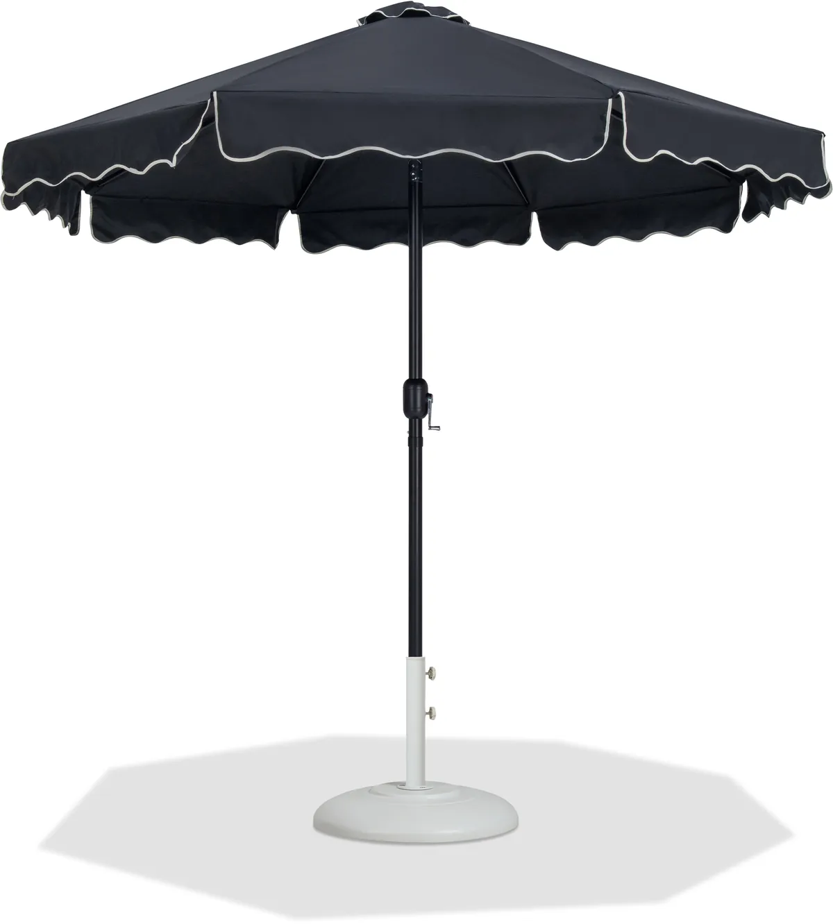 Amalfi - With Cream Piping Aluminum Patio Umbrella With White Base / Black Pole - Black