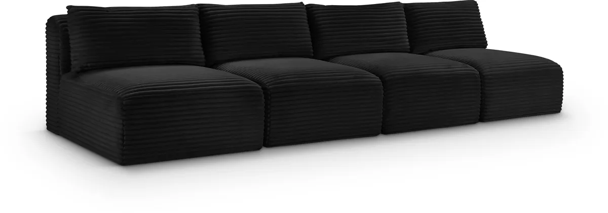 Shaggy - 4 Seat Modular Armless Sofa - Black