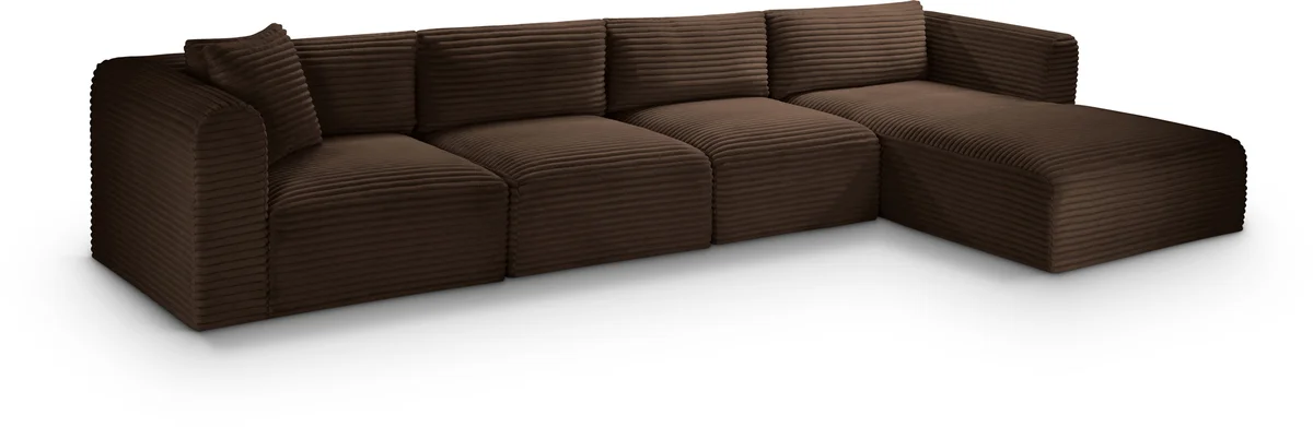 Shaggy - 4 Piece Modular Sectional With Chaise - Brown