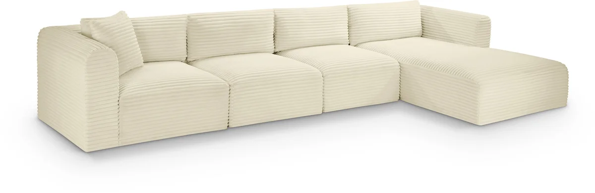 Shaggy - 4 Piece Modular Sectional With Chaise - Cream